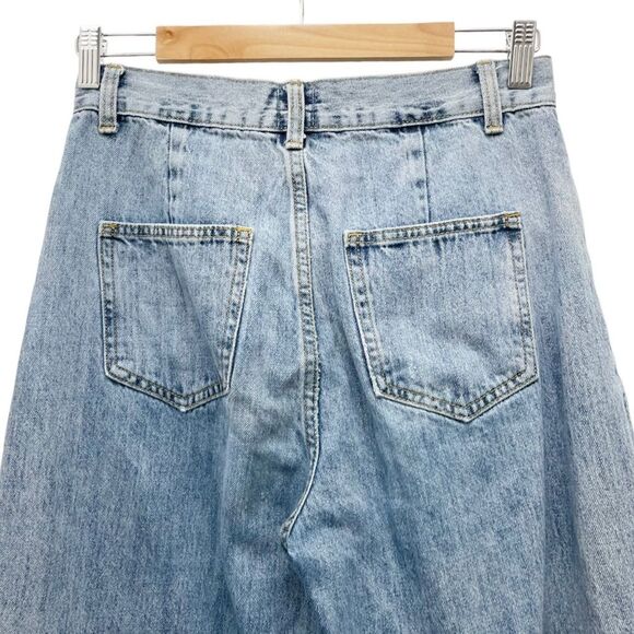 Princess Polly Wide Leg Distressed Raw Hem Cropped Jeans Medium Wash Size 6 - Picture 4 of 10